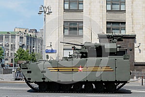 Kurganets-25 BMP with the new Epoch combat module on Moscow Okhotny Ryad during the dress rehearsal for the Victory parade