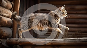 Kurilian Bobtail\'s Graceful Leap on a Russian Dacha