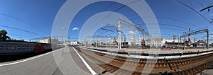 Kursky railway terminal is one of the nine railway terminals in Moscow, Russia (Panorama).