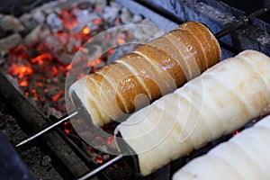 Kurtosh kalach, a sweet spit cake from Hungary Europe