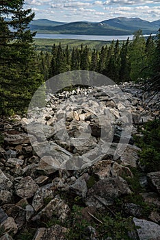 Kurums in the mountains of the Urals, stone river