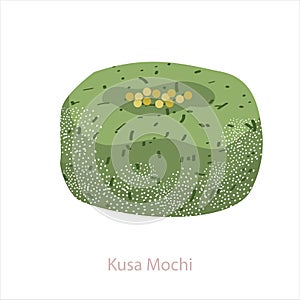 Kusa Mochi. Japanese traditional sweet. Green pastry with creamy paste. photo