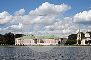 Kuskovo park in Moscow. Palace museum and church