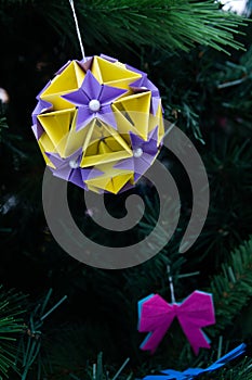 Kusudama Origami decoration in Christmas Tree