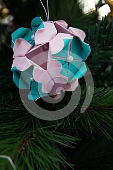 Kusudama Origami decoration in Christmas Tree