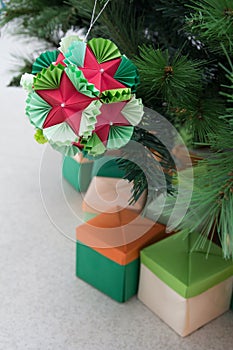 Kusudama Origami decoration in Christmas Tree