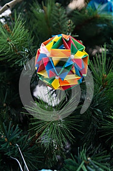 Kusudama Origami decoration in Christmas Tree