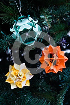 Kusudama Origami decorations in Christmas Tree
