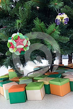 Kusudama Origami decorations in Christmas Tree