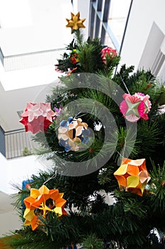 Kusudama Origami decorations in Christmas Tree