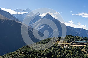 Kusum Kanguru mountain peak view from Namche Bazaar village, Himalayas mountain, Nepal