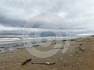 Kuta Beach Bali is dirty due to storms and bad weather