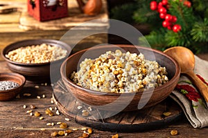 Kutia. Traditional ukrainian Christmas ceremonial grain dish with honey, raisins and poppy seeds