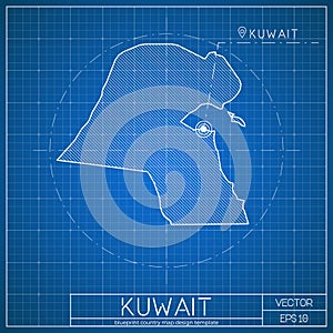 Kuwait blueprint map template with capital city.