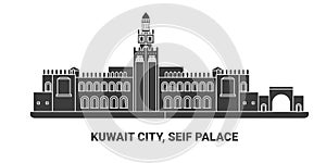 Kuwait City, Seif Palace, travel landmark vector illustration