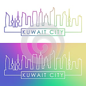 Kuwait city skyline. Colorful linear style.