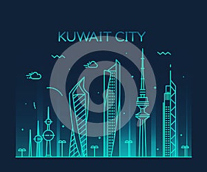 Kuwait city skyline silhouette vector linear style