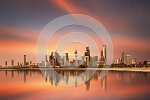 Kuwait City skyline during sunset