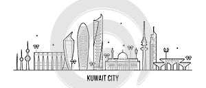 Kuwait city skyline vector linear style buildings