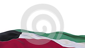 Kuwait fabric flag waving on the wind loop. Kuwaiti embroidery stiched cloth banner swaying on the breeze. Half-filled white