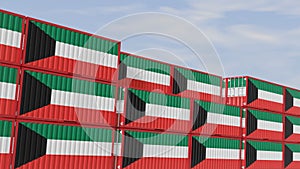 Kuwait flag containers are located at the container terminal. Concept for Kuwait import and export 3D