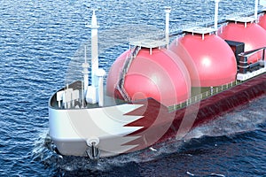 Kuwait gas tanker sailing in ocean, 3D rendering