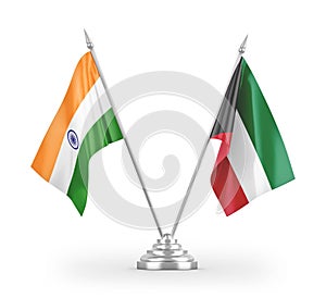 Kuwait and India table flags isolated on white 3D rendering