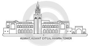 Kuwait, Kuwait City,Al Hamra Tower, travel landmark vector illustration