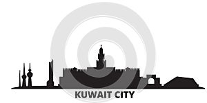 Kuwait, Kuwait City city skyline isolated vector illustration. Kuwait, Kuwait City travel black cityscape