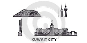 Kuwait, Kuwait City flat travel skyline set. Kuwait, Kuwait City black city vector illustration, symbol, travel sights