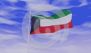 Kuwait Middle East Flag during Daylight and beautiful sky - 3D Illustration