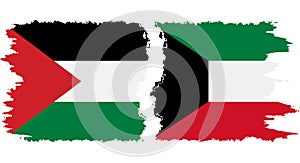 Kuwait and Palestine grunge flags connection vector