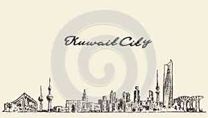 Kuwait skyline vector vintage illustration drawn