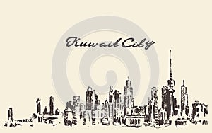 Kuwait skyline vector vintage illustration drawn