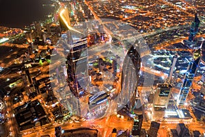 Kuwait Tower City Skyline glowing at night, taken in Kuwait in December 2018 taken in hdr