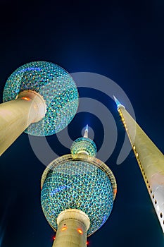 The Kuwait Towers - the best known landmark of Kuwait City - during night....IMAGE