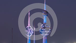 The Kuwait Towers day to night timelapse - the best known landmark of Kuwait City. Kuwait, Middle East