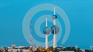 The Kuwait Towers day to night timelapse - the best known landmark of Kuwait City. Kuwait, Middle East