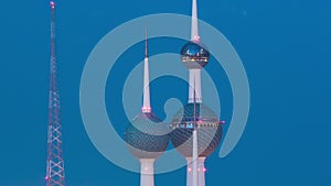 The Kuwait Towers day to night timelapse - the best known landmark of Kuwait City. Kuwait, Middle East