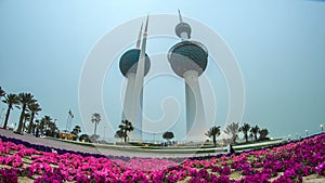 The Kuwait Towers day to night timelapse - the best known landmark of Kuwait City. Kuwait, Middle East