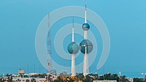 The Kuwait Towers day to night timelapse - the best known landmark of Kuwait City. Kuwait, Middle East