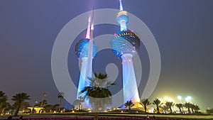 The Kuwait Towers day to night timelapse hyperlapse - the best known landmark of Kuwait City. Kuwait, Middle East