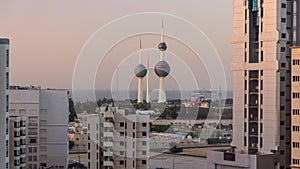 The Kuwait Towers timelapse - the best known landmark of Kuwait City. Kuwait, Middle East