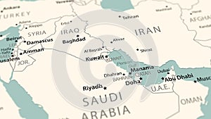 Kuwait on the world map. Smooth map rotation.