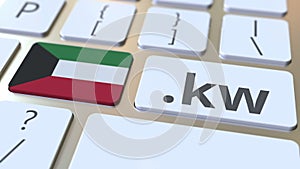 Kuwaiti domain .kw and flag of Kuwait on the buttons on the computer keyboard. National internet related 3D rendering