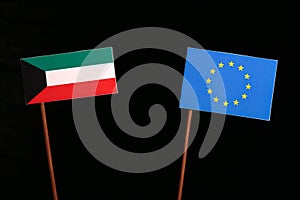 Kuwaiti flag with European Union EU flag on black