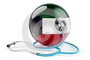 Kuwaiti flag with stethoscope. Health care in Kuwait concept, 3D rendering