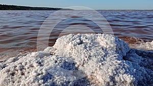 Kuyalnik estuary, Black Sea. Self-precipitating salt at the bottom and bank of the estuary. Table salt crystals