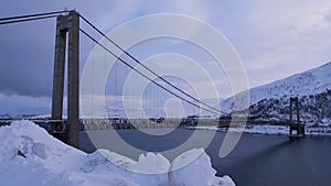 Kvalsund Bridge (Kvalsundbrua) near Hammerfest, Norway crossing Kvalsundet strait between mainland and KvalÃÂ¸ya island.