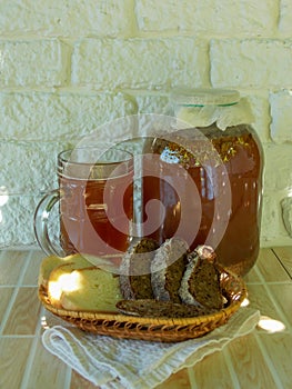Kvass in a jar on the table
